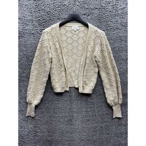 Driftwood Nancy Knitted Cotton V-Neck Cardigan Sweater Cream Womens Size S
